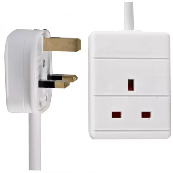 White 1 Gang Extension With Lead Fitted With UK 13A Plug – 3m